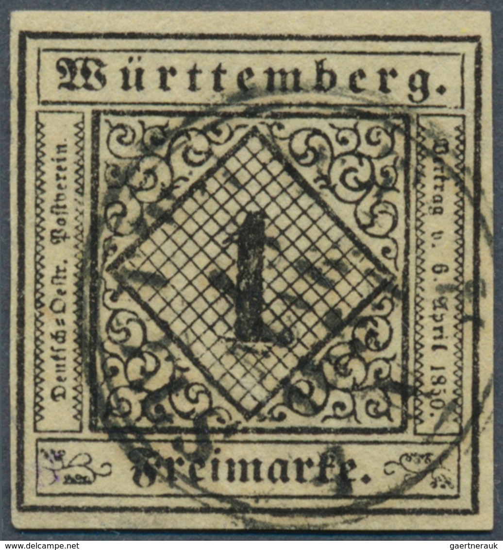 17516 Württemberg - Marken Und Briefe: 1851, 1 Kr Schwarz Voll/breitrandiges Kabinettstück Auf Mittelgraug - Other & Unclassified