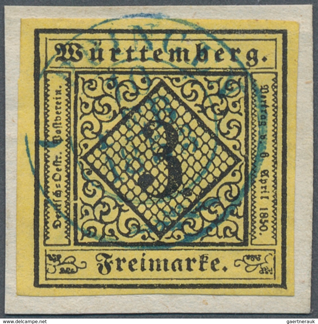 17521 Württemberg - Marken Und Briefe: 1851 Ziffern 3 Kr. Schwarz Auf C-Papierfarbe Pastellgelb Mit Klaren - Other & Unclassified