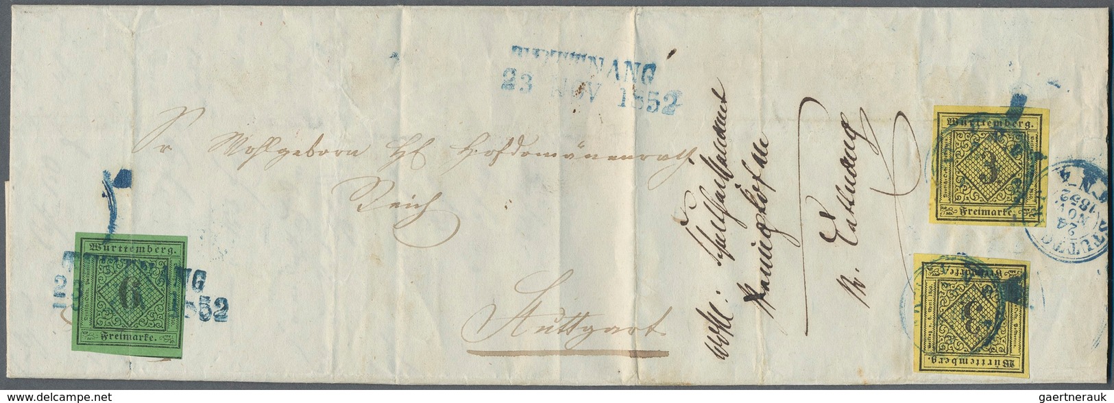 17523 Württemberg - Marken Und Briefe: 1851, Doppelt Verwendeter Faltbrief Mit 6 Kr. Auf Grün Und 2x 3 Kr. - Other & Unclassified