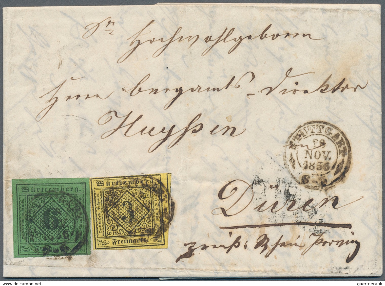 17526 Württemberg - Marken Und Briefe: 1851, Ziffern 6 Kr. Und 3 Kr. Zusammen Auf Faltbrief Von "STUTTGART - Other & Unclassified