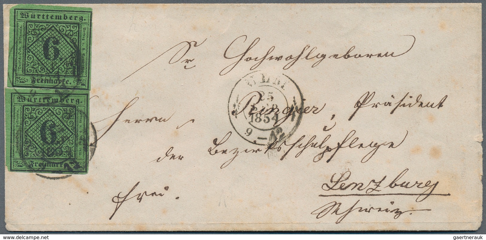 17527 Württemberg - Marken Und Briefe: 1851, Zweimal 6 Kr Schwarz Auf Gelblichgrünem Seidenpapier Auf Couv - Other & Unclassified