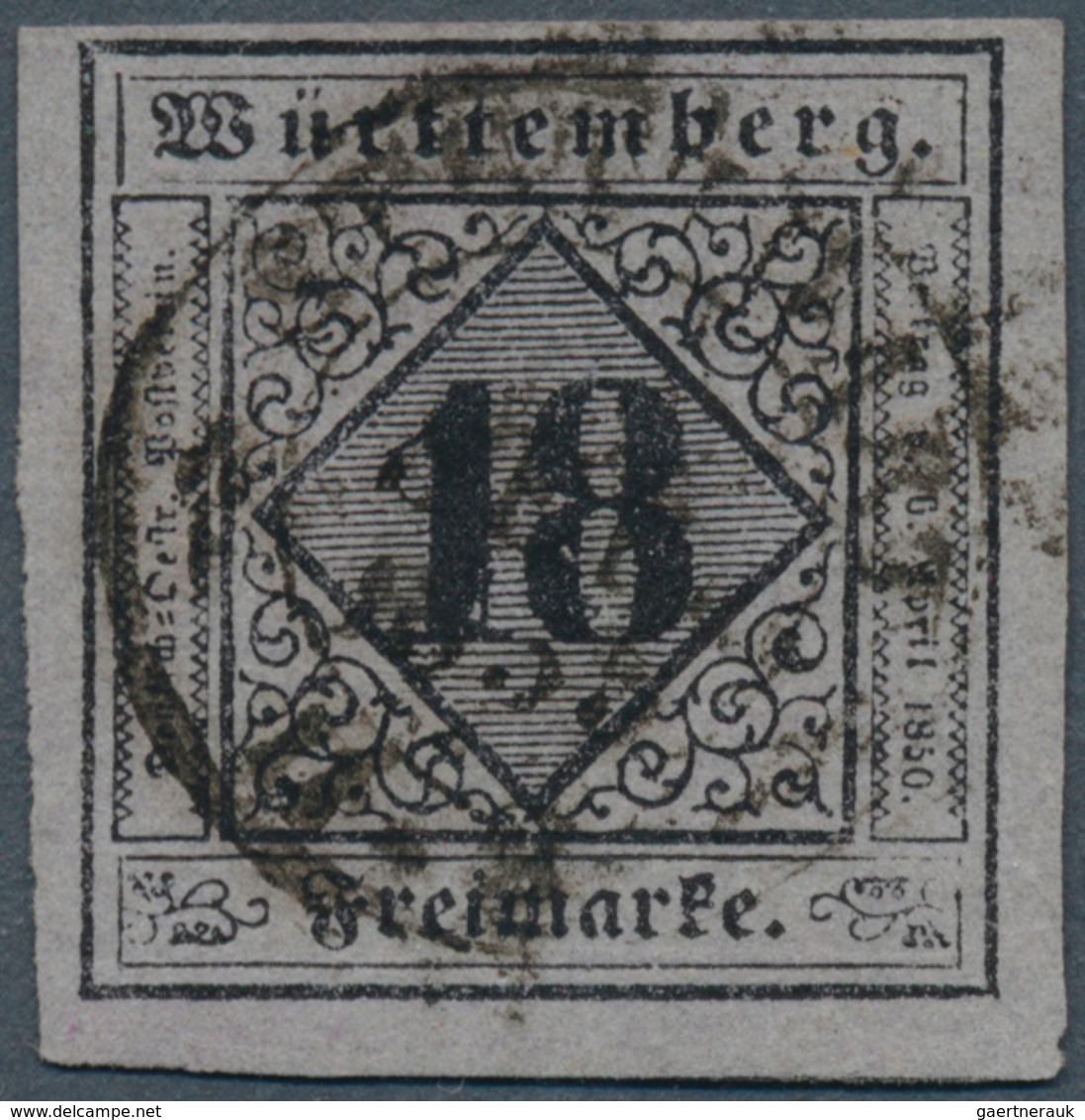 17532 Württemberg - Marken Und Briefe: 1851, 18 Kr Schwarz Auf Violettgrau, Type I, Farbfrisch Und Allseit - Other & Unclassified