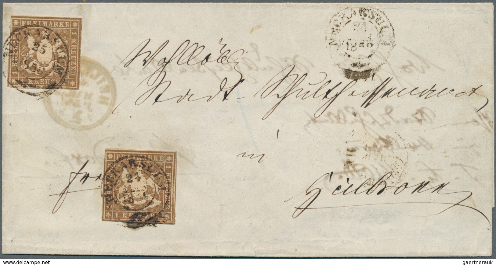 17537 Württemberg - Marken Und Briefe: 1857, Zweimal 1 Kr. Ockerbraun (sepia) Mit Seidenfaden Auf Dreifach - Sonstige & Ohne Zuordnung
