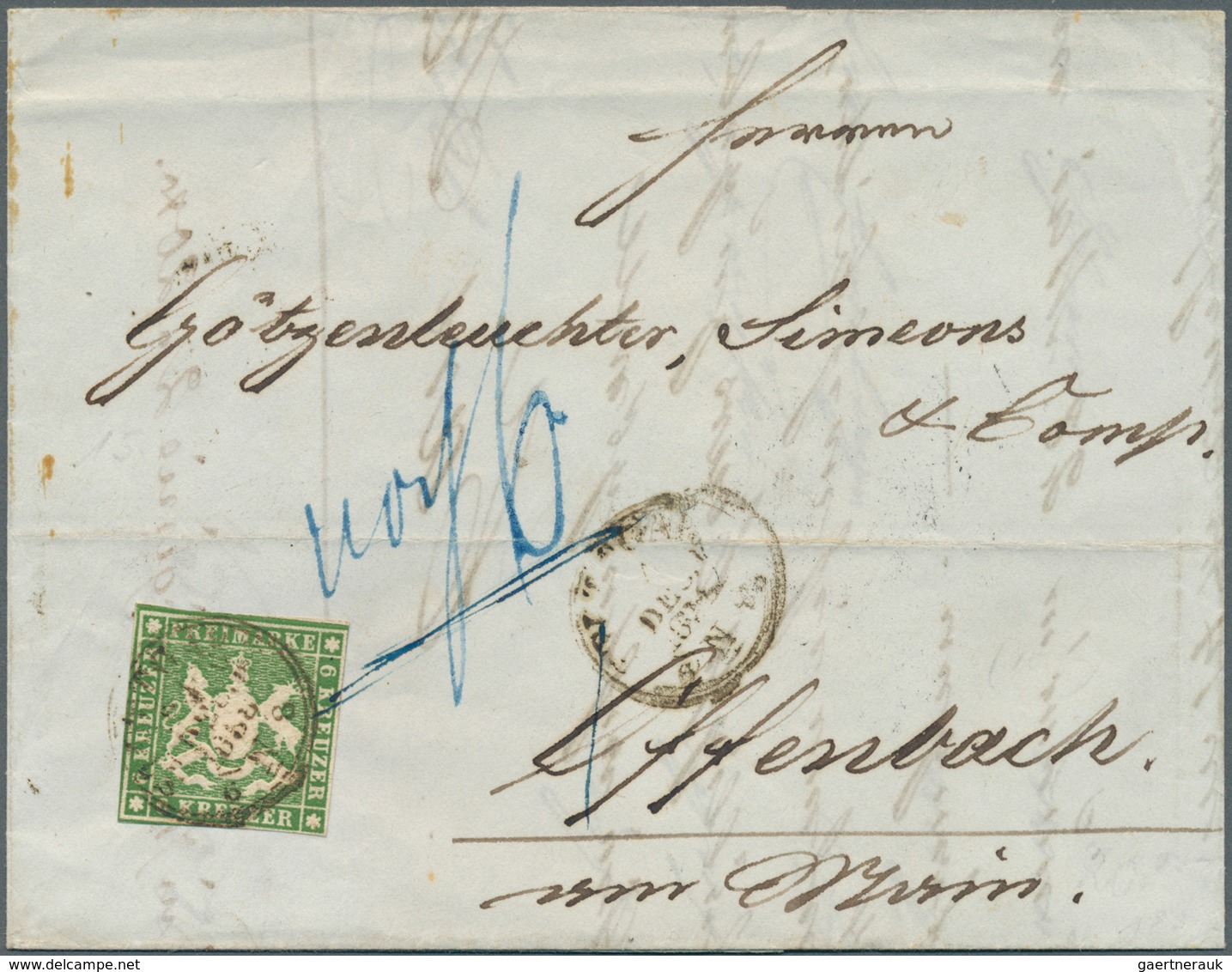 17542 Württemberg - Marken Und Briefe: 1857, Wappenausgabe 6 Kr. Giftgrün Mit Seidenfaden Auf Unterfrankie - Other & Unclassified
