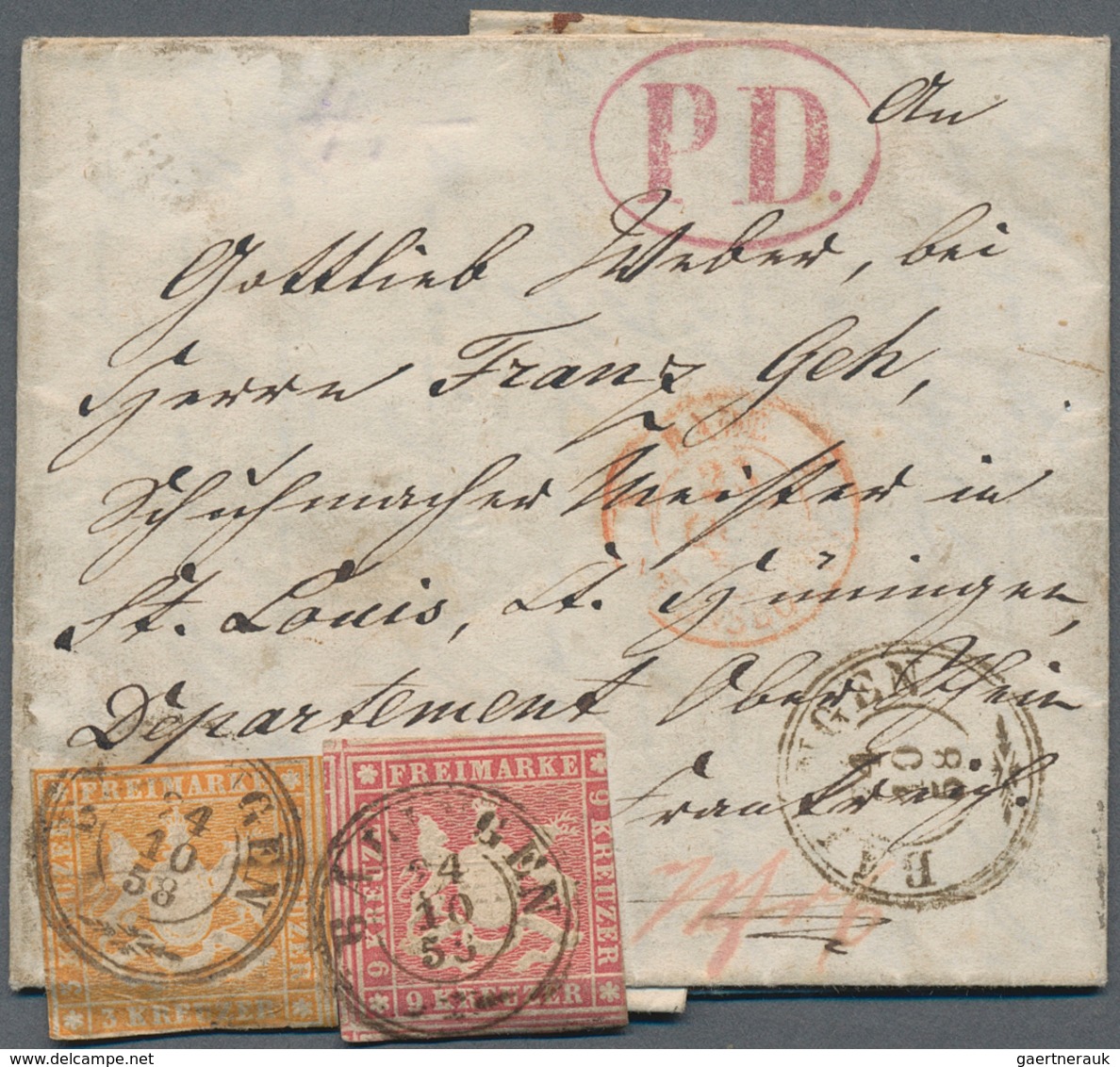 17543 Württemberg - Marken Und Briefe: 1857, Wappen 9 Kr. Karminrosa Und 3 Kr. Orangegelb, Beide Mit Seide - Other & Unclassified