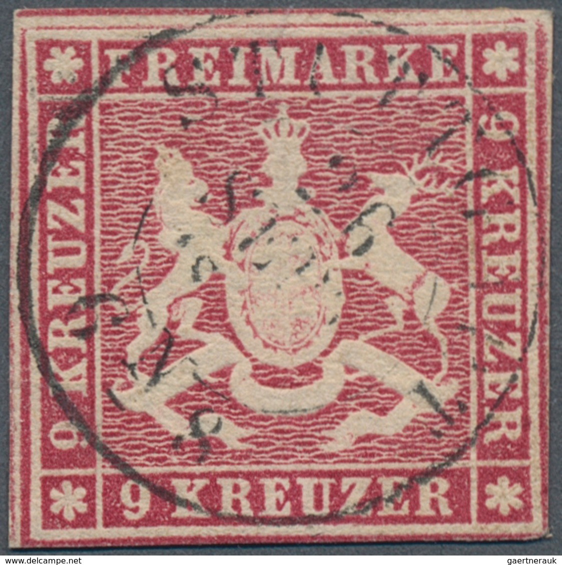 17545 Württemberg - Marken Und Briefe: 1857, Wappen 9 Kr. Mit Seidenfaden In Seltener B-Farbe Dunkelkarmin - Other & Unclassified