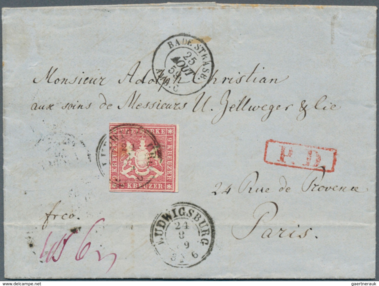 17546 Württemberg - Marken Und Briefe: 1857, Wappenausgabe 9 Kr. Mit Seidenfaden In Seltener Farbe B = Dun - Other & Unclassified