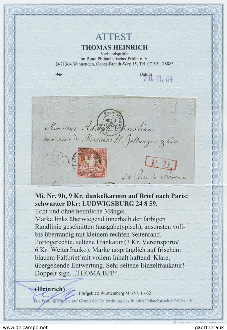 17546 Württemberg - Marken Und Briefe: 1857, Wappenausgabe 9 Kr. Mit Seidenfaden In Seltener Farbe B = Dun - Other & Unclassified