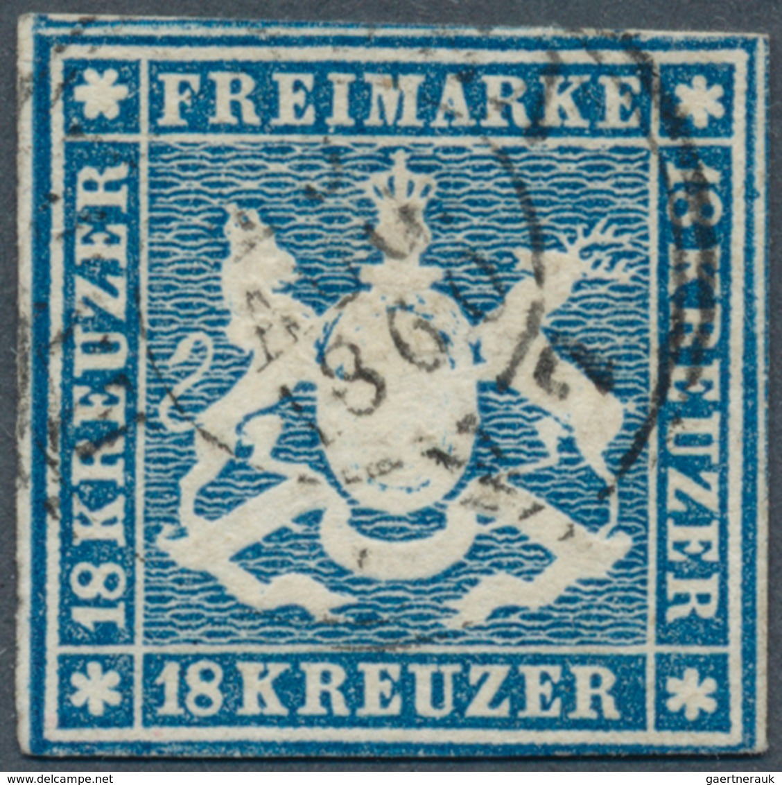 17551 Württemberg - Marken Und Briefe: 1857, Wappen 18 Kr. In B-Farbe Dunkelblau Mit Seidenfaden, Für Dies - Other & Unclassified