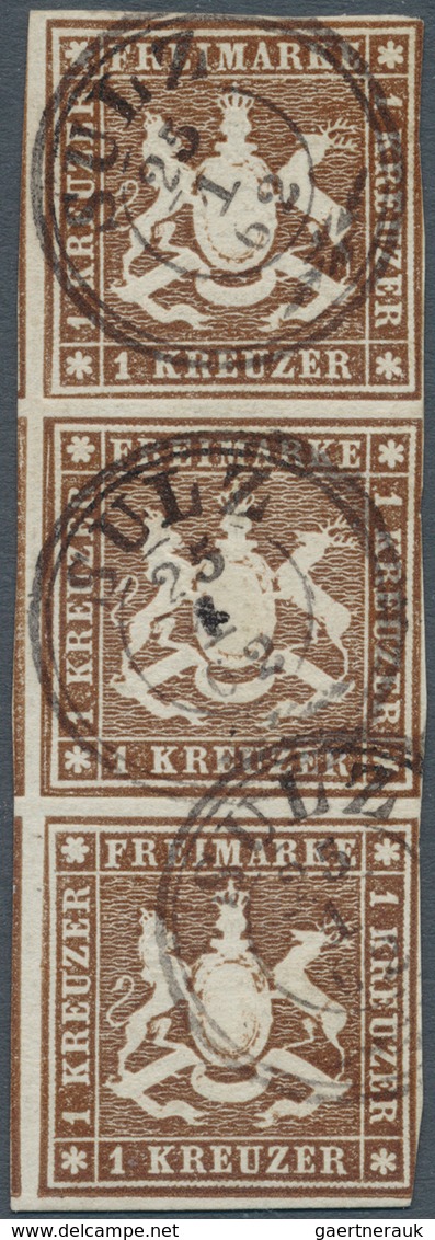 17552 Württemberg - Marken Und Briefe: 1859, Freimarken 1 Kr Braun Ohne Seidenfaden Im Senkrechten Dreiers - Other & Unclassified