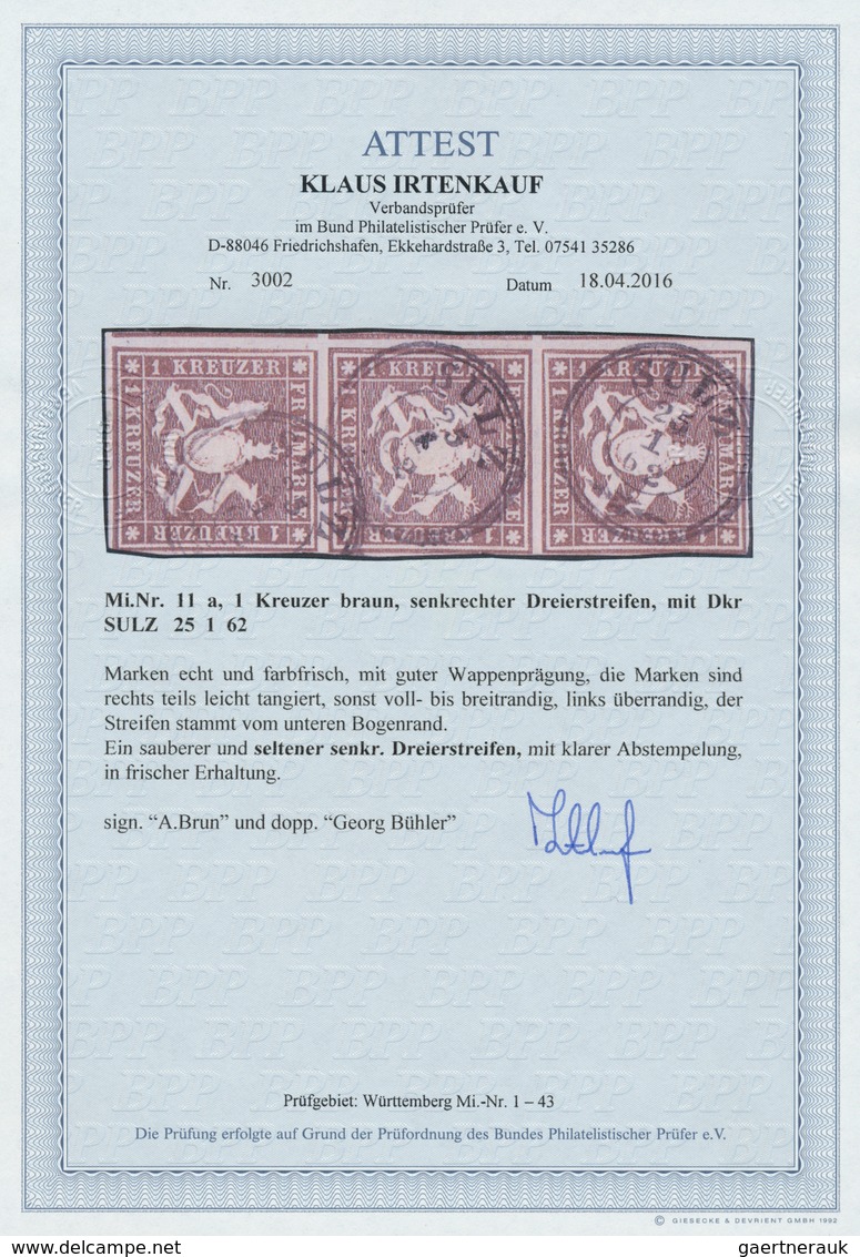17552 Württemberg - Marken Und Briefe: 1859, Freimarken 1 Kr Braun Ohne Seidenfaden Im Senkrechten Dreiers - Other & Unclassified