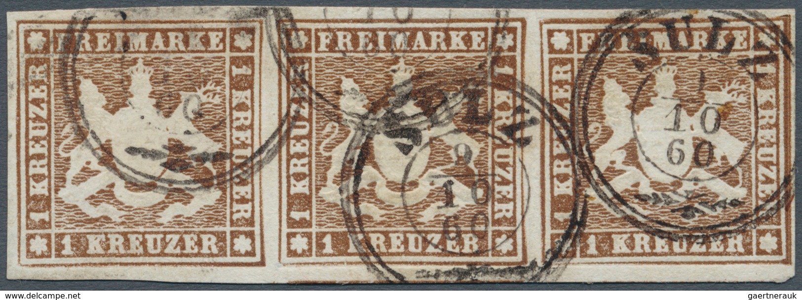 17553 Württemberg - Marken Und Briefe: 1859, Freimarken 1 Kr Braun Ohne Seidenfaden Im Waagerechten Dreier - Other & Unclassified