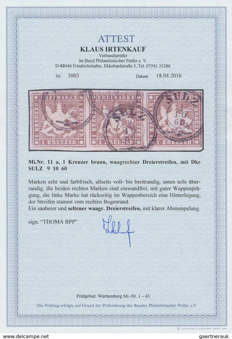 17553 Württemberg - Marken Und Briefe: 1859, Freimarken 1 Kr Braun Ohne Seidenfaden Im Waagerechten Dreier - Other & Unclassified