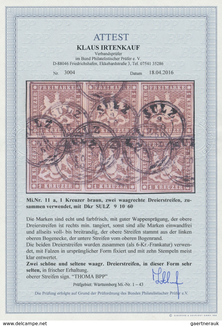 17554 Württemberg - Marken Und Briefe: 1859, Freimarken 1 Kr Baun Ohne Seidenfaden In Zwei Waagerechten Dr - Other & Unclassified