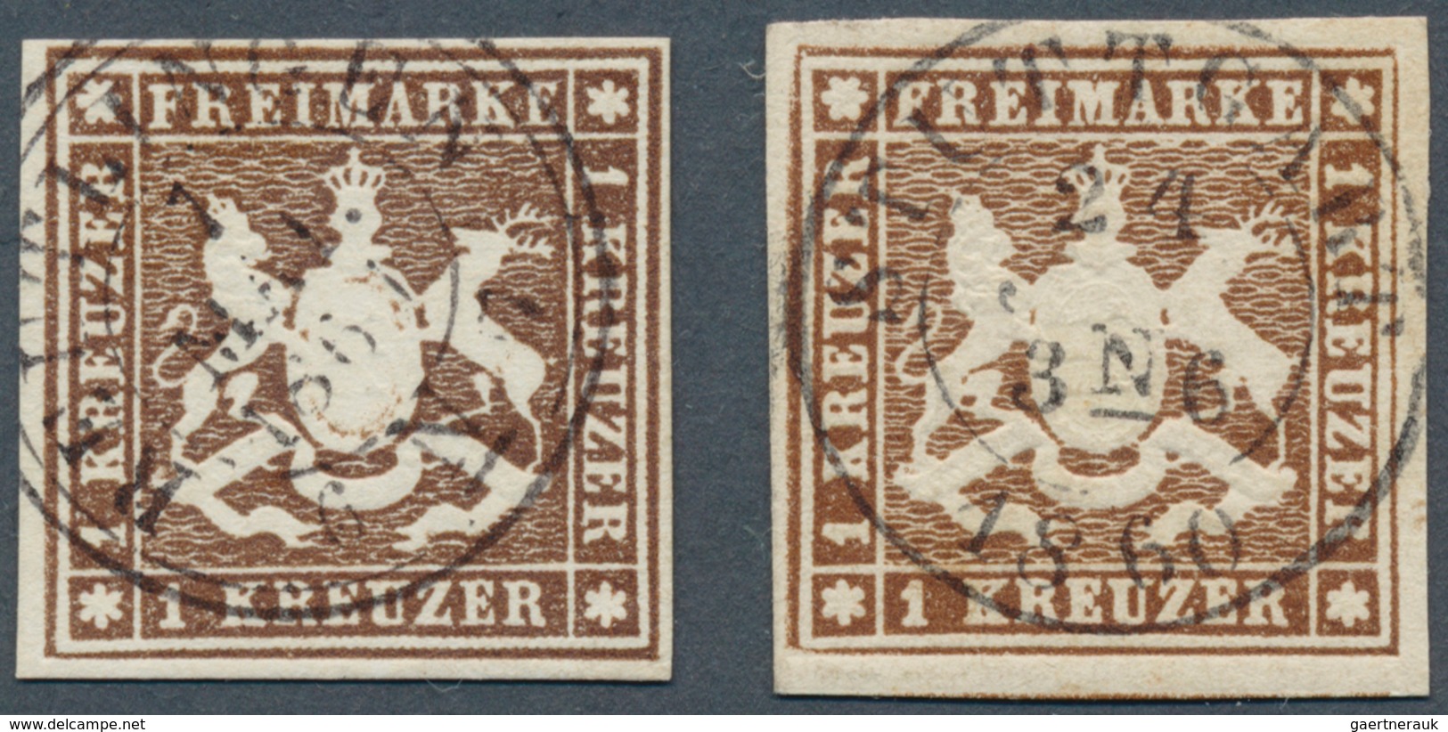 17555 Württemberg - Marken Und Briefe: 1859, Wappen 1 Kreuzer In B-Farbe Tiefdunkelbraun Ohne Seidenfaden, - Other & Unclassified