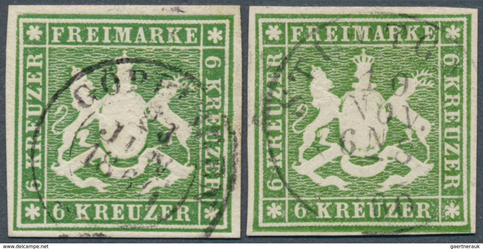 17556 Württemberg - Marken Und Briefe: 1859, Wappen 6 Kreuzer In B-Farbe Dunkelolivgrün Ohne Seidenfaden, - Other & Unclassified