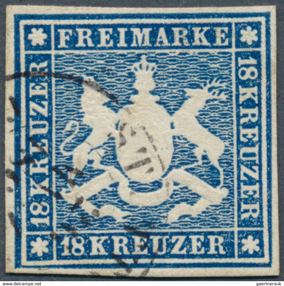 17558 Württemberg - Marken Und Briefe: 1859, Wappen 18 Kr. Dunkelblau, Allseits Breitrandig Geschnitten Oh - Other & Unclassified