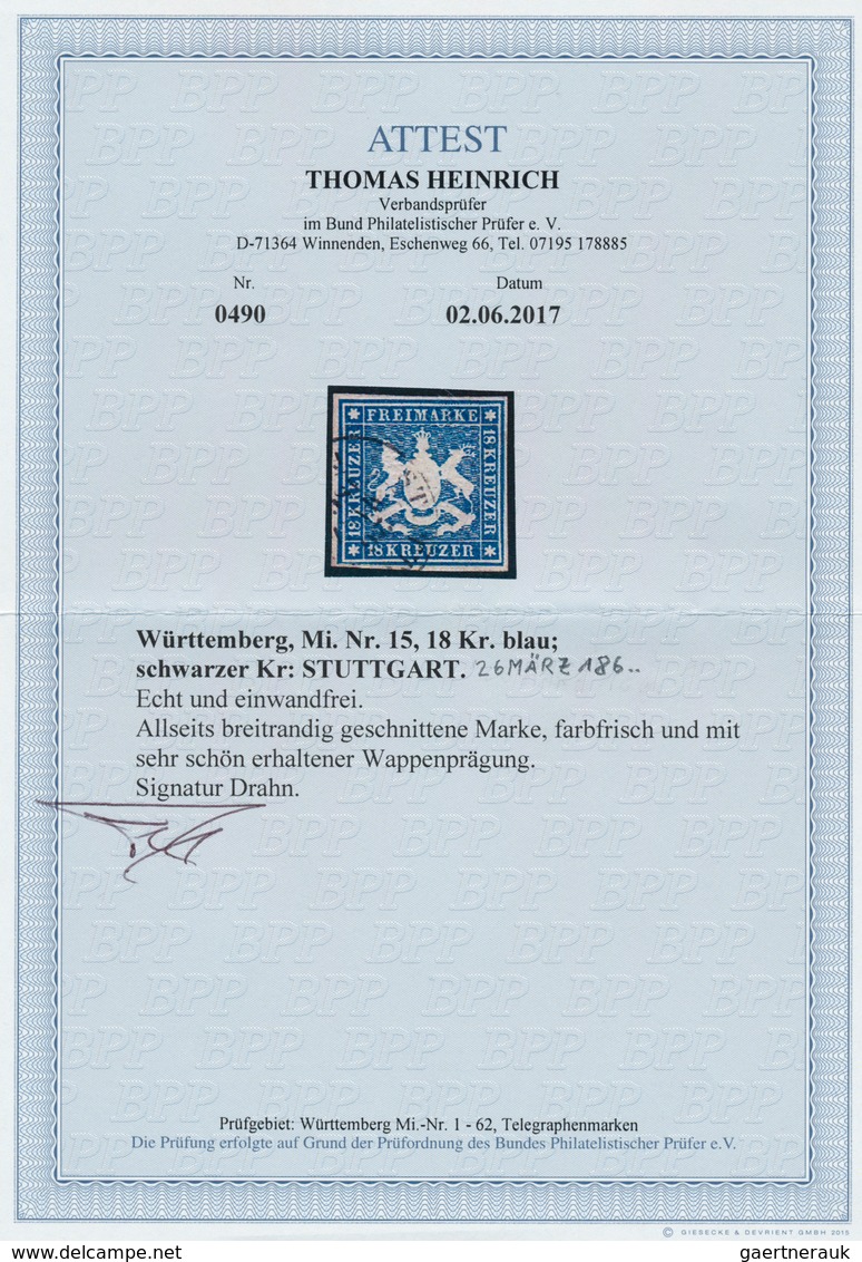17558 Württemberg - Marken Und Briefe: 1859, Wappen 18 Kr. Dunkelblau, Allseits Breitrandig Geschnitten Oh - Other & Unclassified