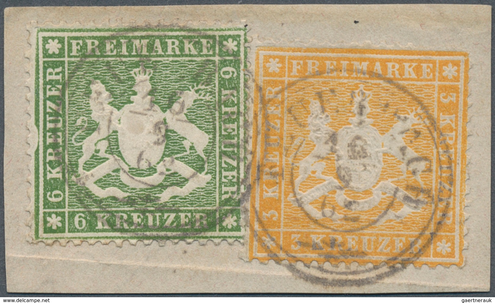 17563 Württemberg - Marken Und Briefe: 1861, Wappen 6 Kr. Olivgrün Mit Plattenfehler: Halbmondförmige Einb - Other & Unclassified