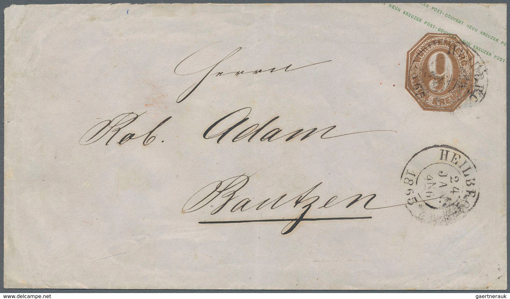 17663 Württemberg - Ganzsachen: 1863, GA-Umschlag 9 Kr. Bläuliches Papier Mit Blaugrünem Überdruck Und Mit - Other & Unclassified