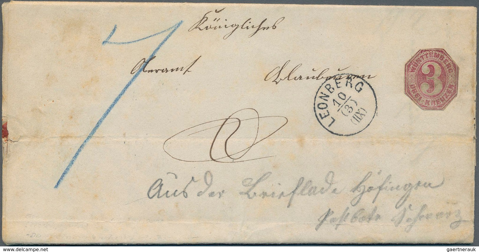 17666 Württemberg - Ganzsachen: 1869, 3 Kr. Ganzsachen-Ausschnitt Ohne Poststempel Auf Doppelt Verwendetem - Sonstige & Ohne Zuordnung