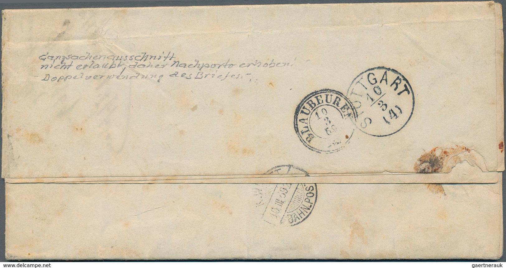 17666 Württemberg - Ganzsachen: 1869, 3 Kr. Ganzsachen-Ausschnitt Ohne Poststempel Auf Doppelt Verwendetem - Other & Unclassified