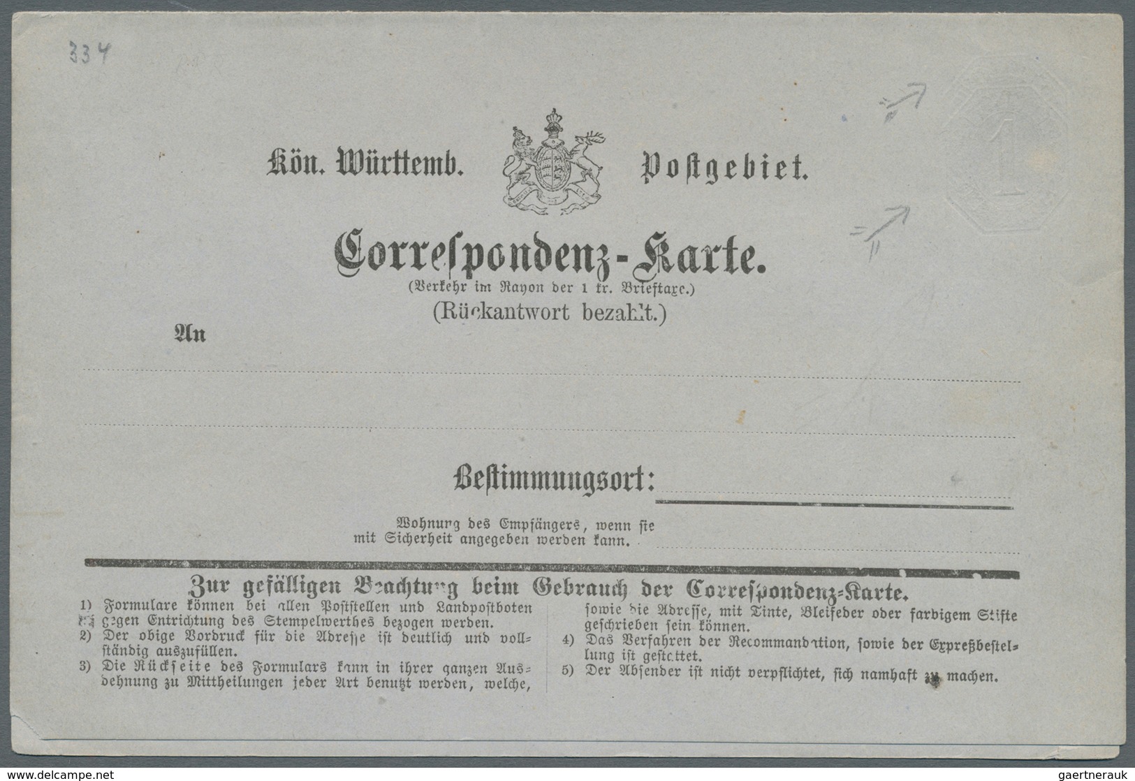 17673 Württemberg - Ganzsachen: 1871, 1 Kr./1 Kr. Doppelkarte Mit DOPPELTEM FARBLOSEM "Albino"-Werteindruc - Other & Unclassified