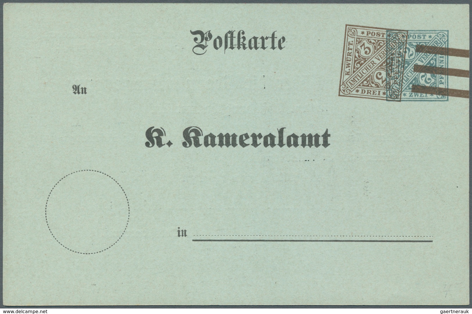 17679 Württemberg - Ganzsachen: 1908, Kameralamt: Dienstpostkarte 3 Pf Braun Neben Durchbalkter 2 Pf Grau - Sonstige & Ohne Zuordnung