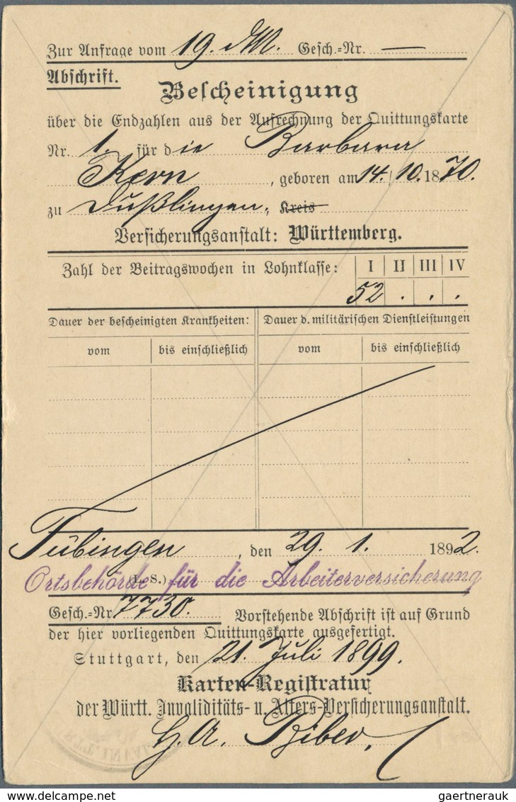 17686 Württemberg - Ganzsachen: 1899. Dienst-Postkarte 3 Pf Braun "Württ. Invaliditäts- U. Alters-Versiche - Sonstige & Ohne Zuordnung