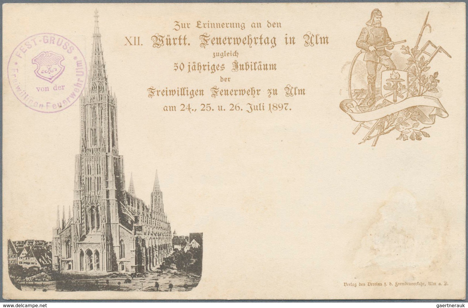 17687 Württemberg - Ganzsachen: FEUERWEHR: 1897, "XII. Württ. Feuerwehrtag In Ulm" - 3 Privat-Ganzsachenka - Sonstige & Ohne Zuordnung