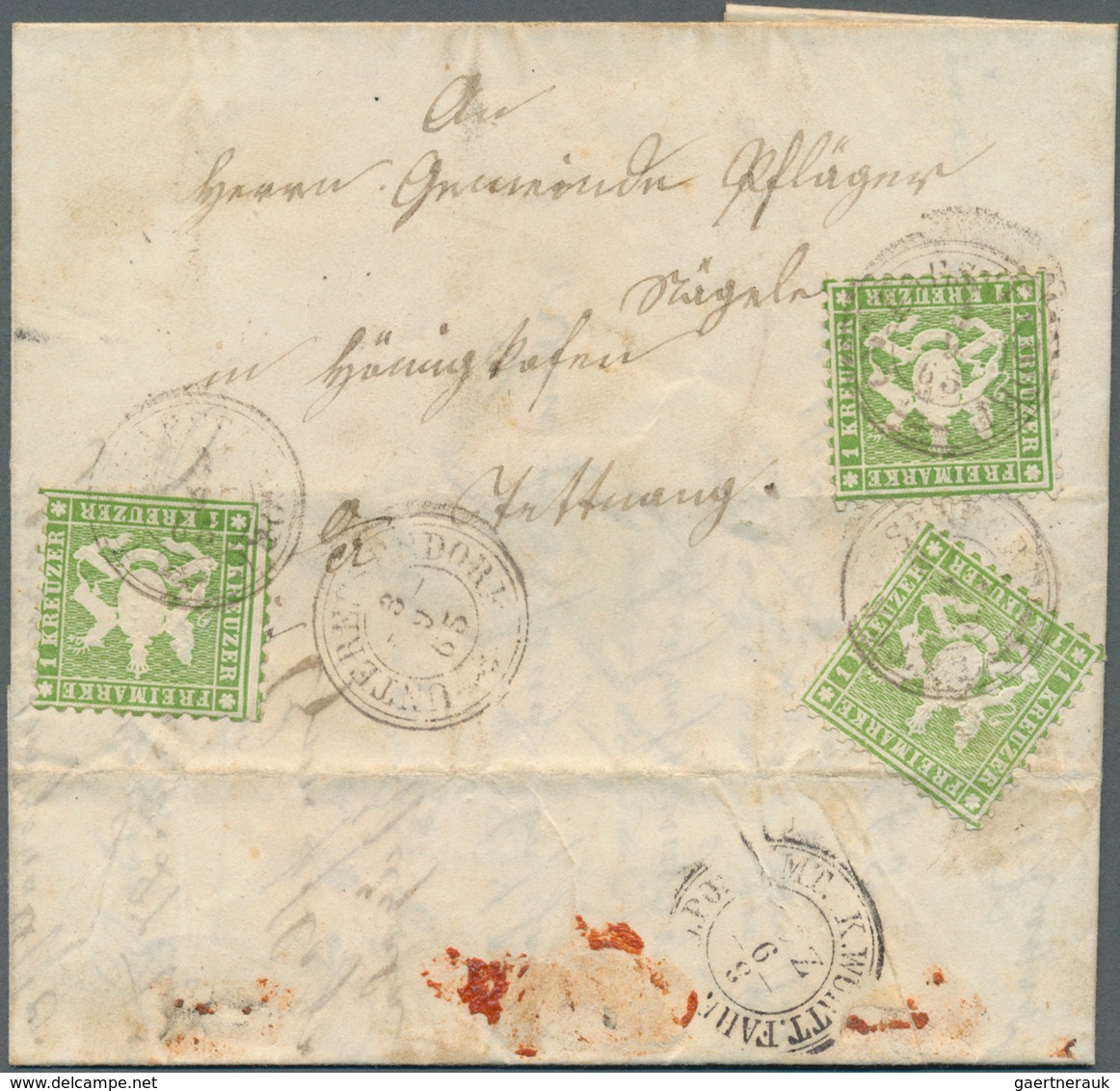 17693 Württemberg - Dreikreisstempel: UNTERESSENDORF 3/9 65 Auf Kleinem Faltbrief Mit Dreimal Wappenausgab - Other & Unclassified