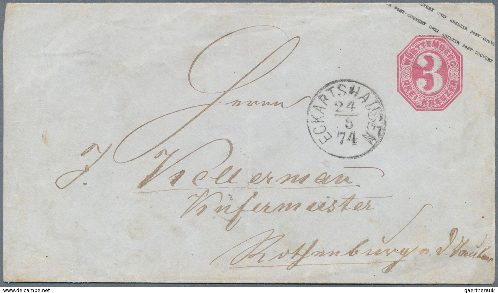 17694 Württemberg - Einkreisstempel: ECKARDSHAUSEN 24/5 74 Sehr Seltener K1 Auf GA-Umschlag 3 Kr. (rechts - Other & Unclassified