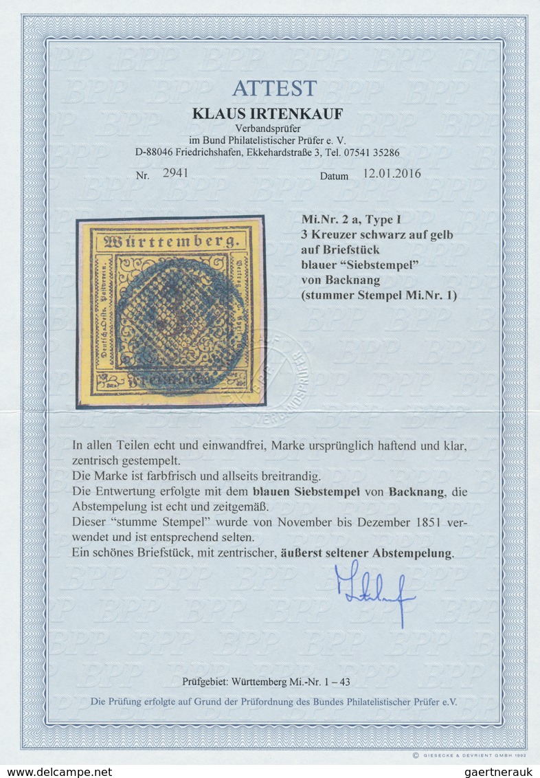 17705 Württemberg - Stumme Stempel: BACKNANG, Stummer Blauer Siebstempel Ideal Zentrisch Als Alleinige Ent - Other & Unclassified