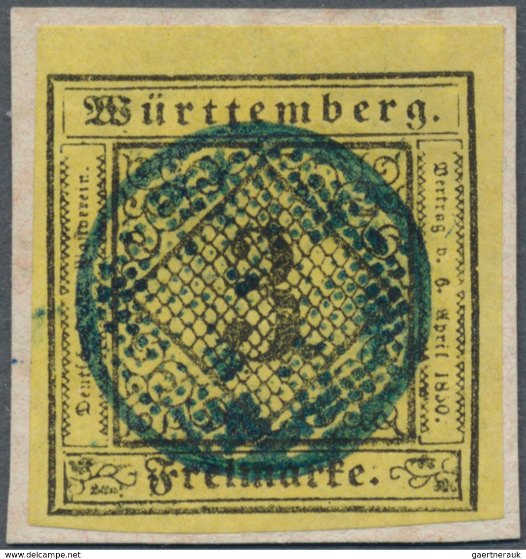 17706 Württemberg - Stumme Stempel: BACKNANG 1851: 3 Kreuzer Schwarz Auf Gelb, Farbfrisch Und Allseits Bre - Other & Unclassified