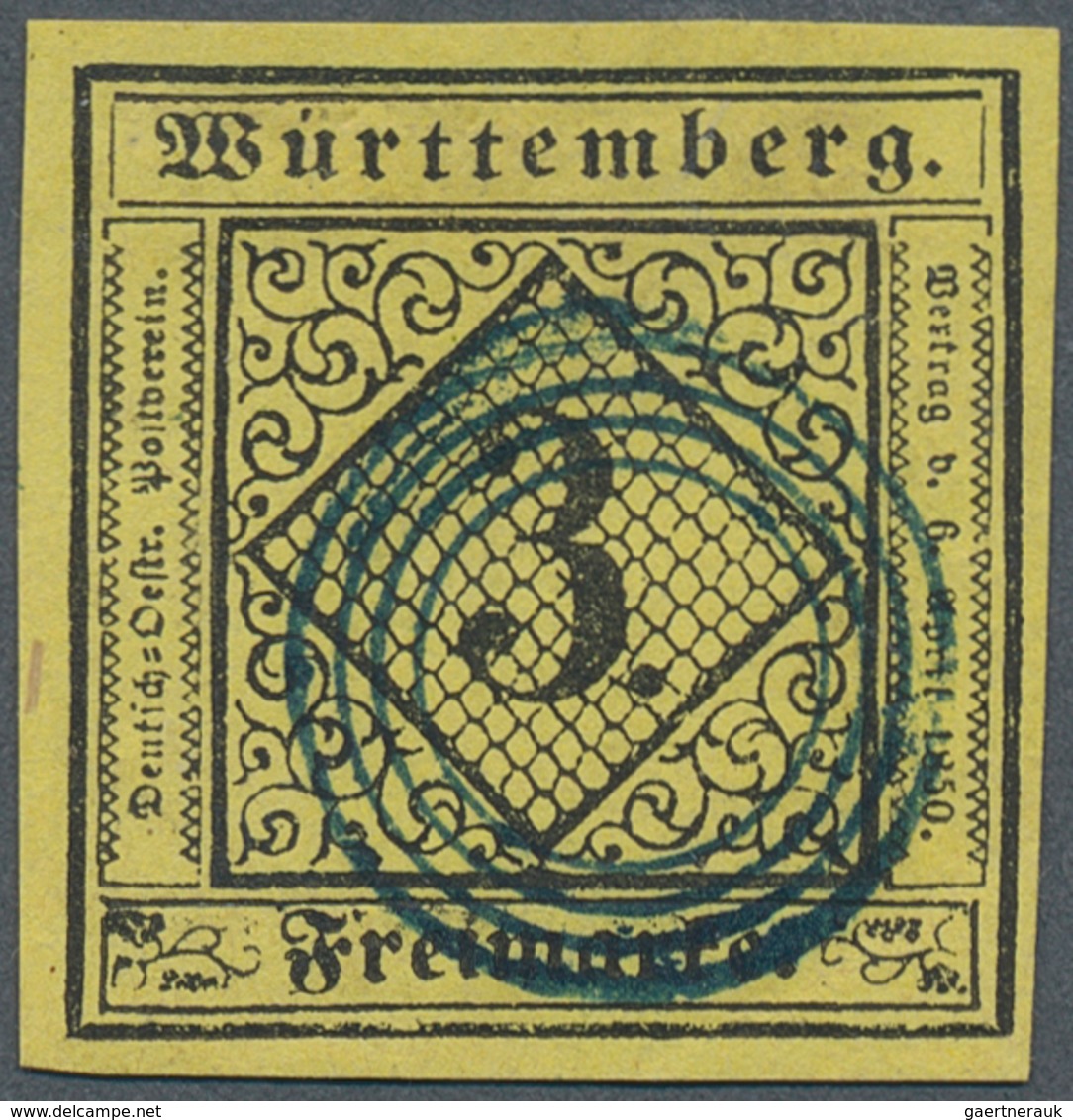 17708 Württemberg - Stumme Stempel: TÜBINGEN Idealer Stummer Kleiner Vierkreis-Stempel In Blau Zentrisch A - Other & Unclassified