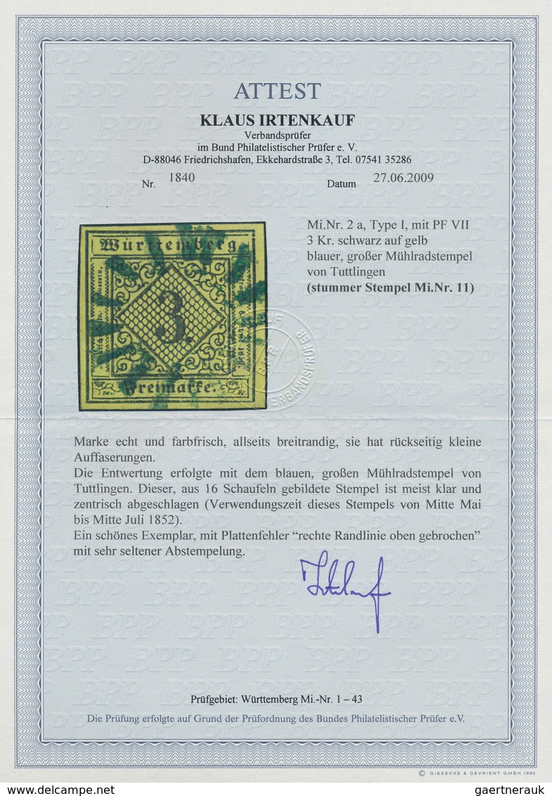 17710 Württemberg - Stumme Stempel: TUTTLINGEN Grosser Blauer Mühlrradstempel Zentrisch Und Ideal Auf Brei - Other & Unclassified