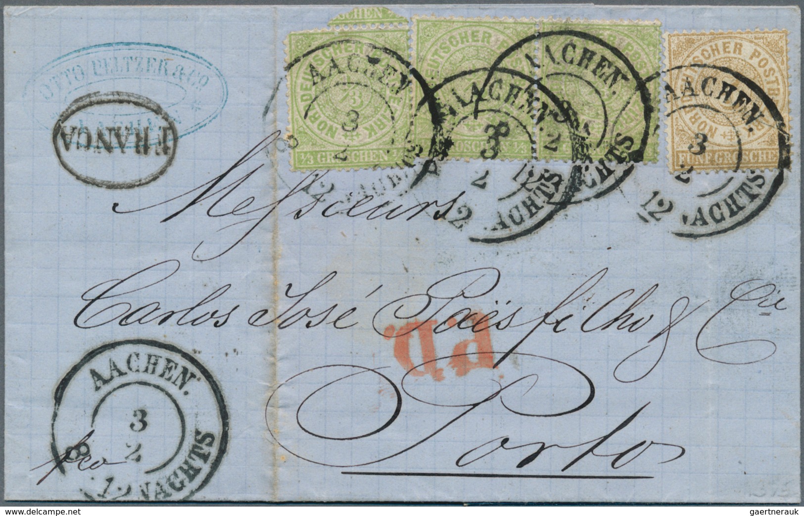 17723 Norddeutscher Bund - Marken Und Briefe: 1870, 3 X 1/3 Gr Gelblichgrün (1 Mal Kl. Eckfehler) Und 5 Gr - Sonstige & Ohne Zuordnung