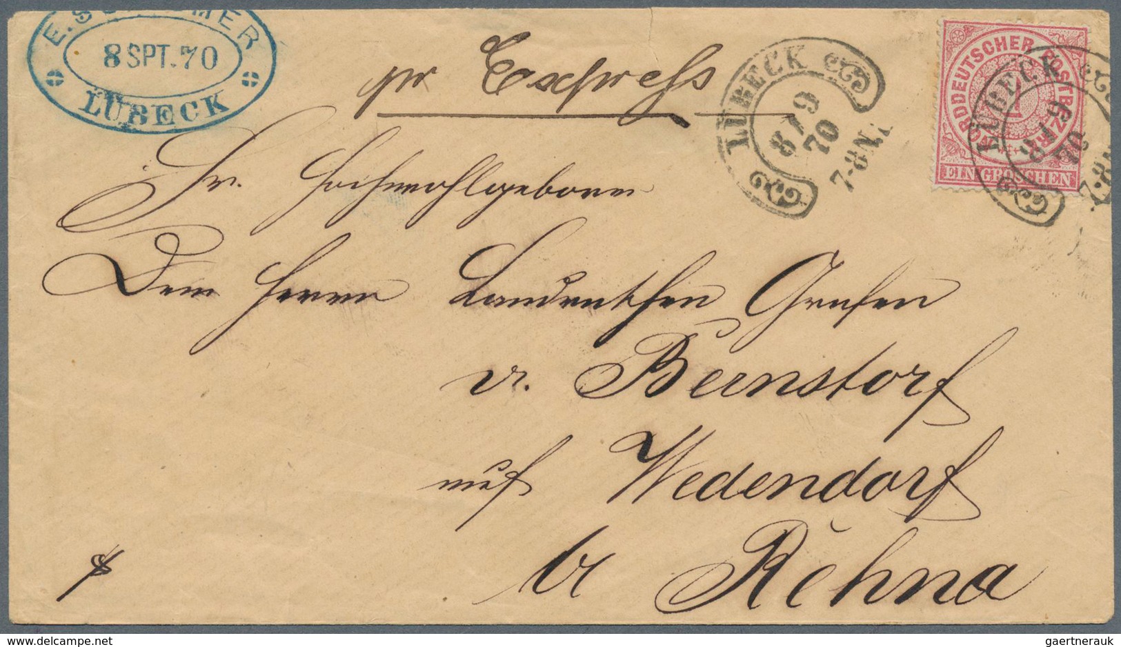 17724 Norddeutscher Bund - Marken Und Briefe: 1869, 1 Gr Karminrot, Entwertet Mit Hufeisenstempel LÜBECK, - Autres & Non Classés