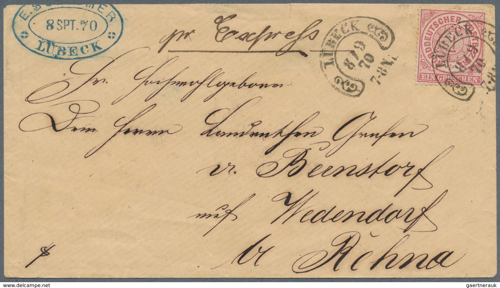 17724 Norddeutscher Bund - Marken Und Briefe: 1869, 1 Gr Karminrot, Entwertet Mit Hufeisenstempel LÜBECK, - Other & Unclassified