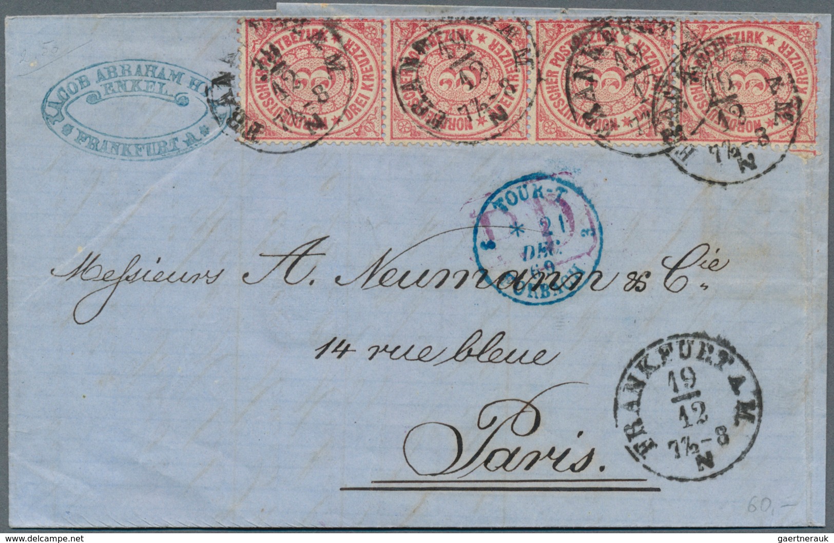 17725 Norddeutscher Bund - Marken Und Briefe: 1869, 3 Kr. Rot (1 Wert Registraturbug) Als Senkrechter 4-er - Sonstige & Ohne Zuordnung