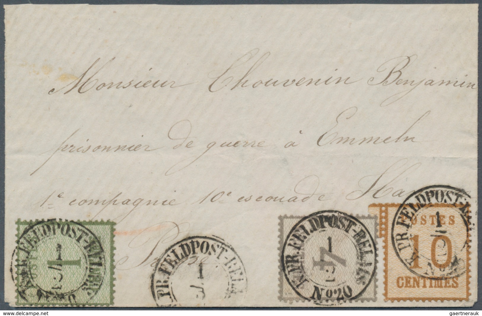 17735 Elsass-Lothringen - Marken Und Briefe: 1870, 1 C., 4 C. Und 10 C. Drei Farben Frankatur Auf Brief Mi - Other & Unclassified