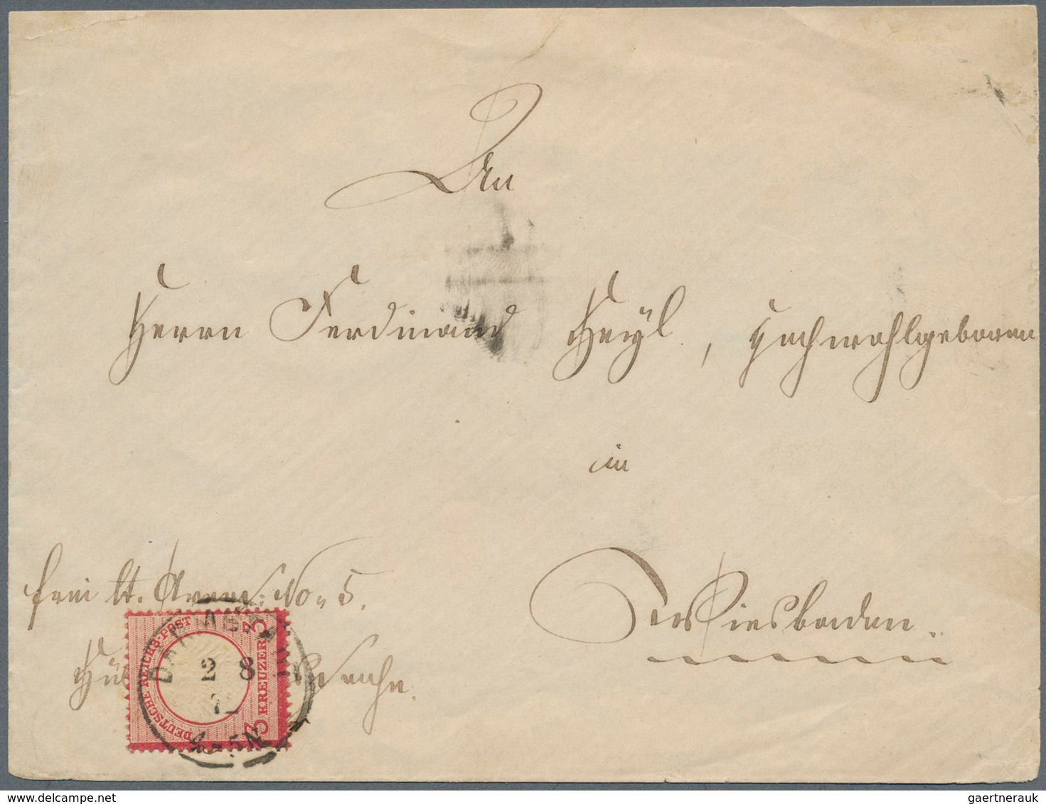 17814 Deutsches Reich - Brustschild: 1872, ROTES KREUZ PORTOFREIHEIT SIEGELMARKE "Hülfsverein Im Grossherz - Neufs