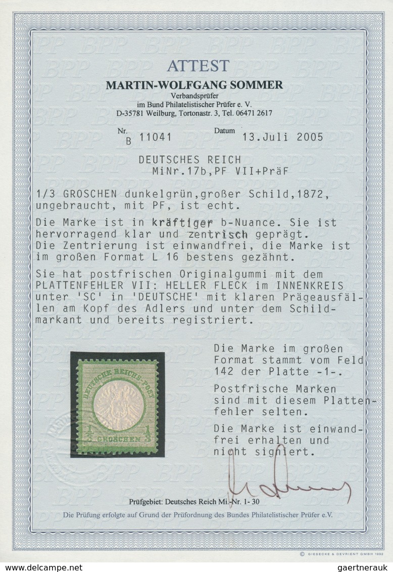 17831 Deutsches Reich - Brustschild: 1872, 1/3 Groschen Dunkelgrün Großer Schild Postfrisch Mit PLATTENFEH - Unused Stamps