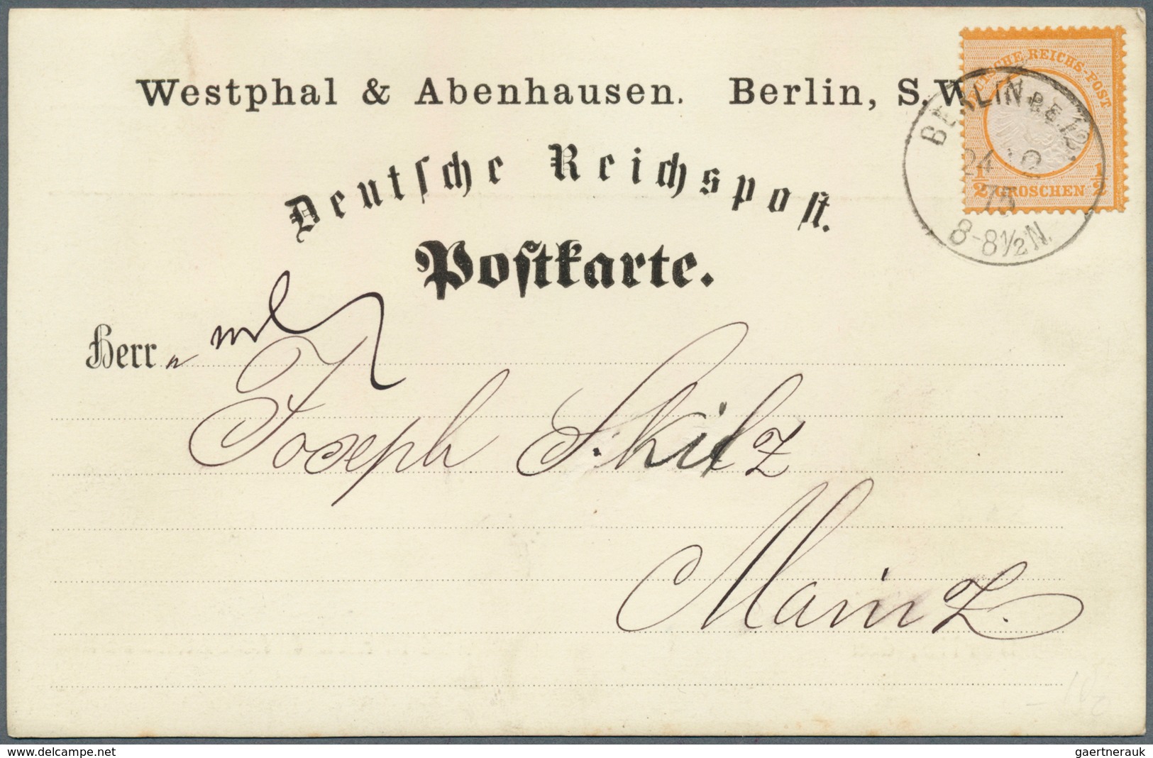 17835 Deutsches Reich - Brustschild: 1872, Großer Schild ½ Gr. Orange Auf PRIVATER VORDRUCK-Postkarte "Wes - Unused Stamps