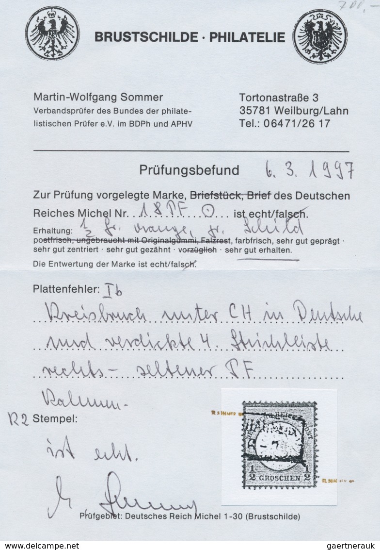 17840 Deutsches Reich - Brustschild: 1872, ½ Gr. Orange Großer Schild Mit PLATTENFEHLER ''Kreisbruch Unter - Unused Stamps