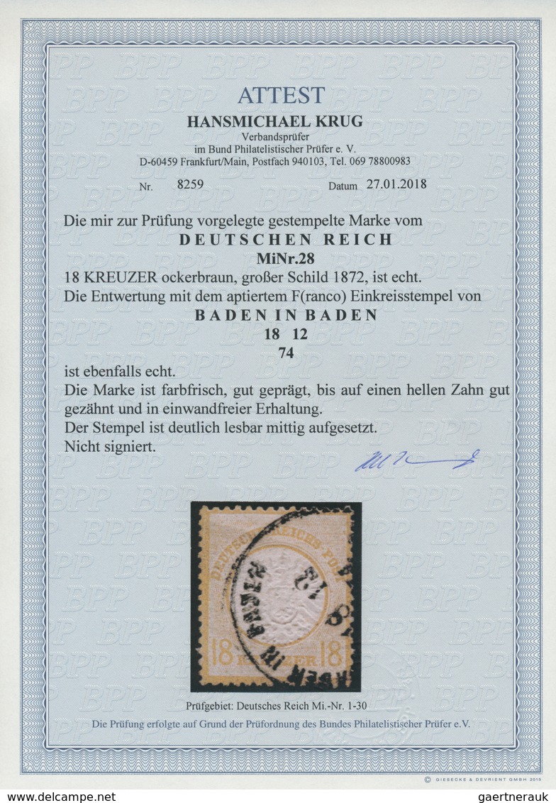 17862 Deutsches Reich - Brustschild: 1872, 18 Kr. Ockerbraun Großer Schild, Farbfrisches Exemplar In Guter - Unused Stamps