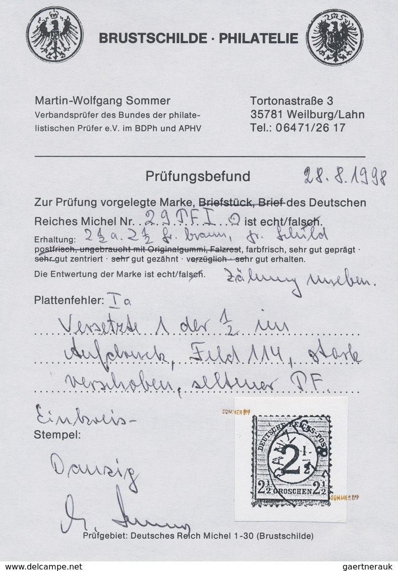 17865 Deutsches Reich - Brustschild: 1874, 2½ Gr. Auf 2½ Gr. Gestempelt "DANZIG" Mit Dem Aufdruckfehler "1 - Unused Stamps