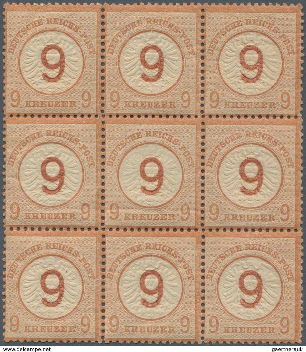 17866 Deutsches Reich - Brustschild: 1874, 9 Auf 9 Kr. Braunorange, Farbfrischer NEUNER-BLOCK In Guter Prä - Unused Stamps