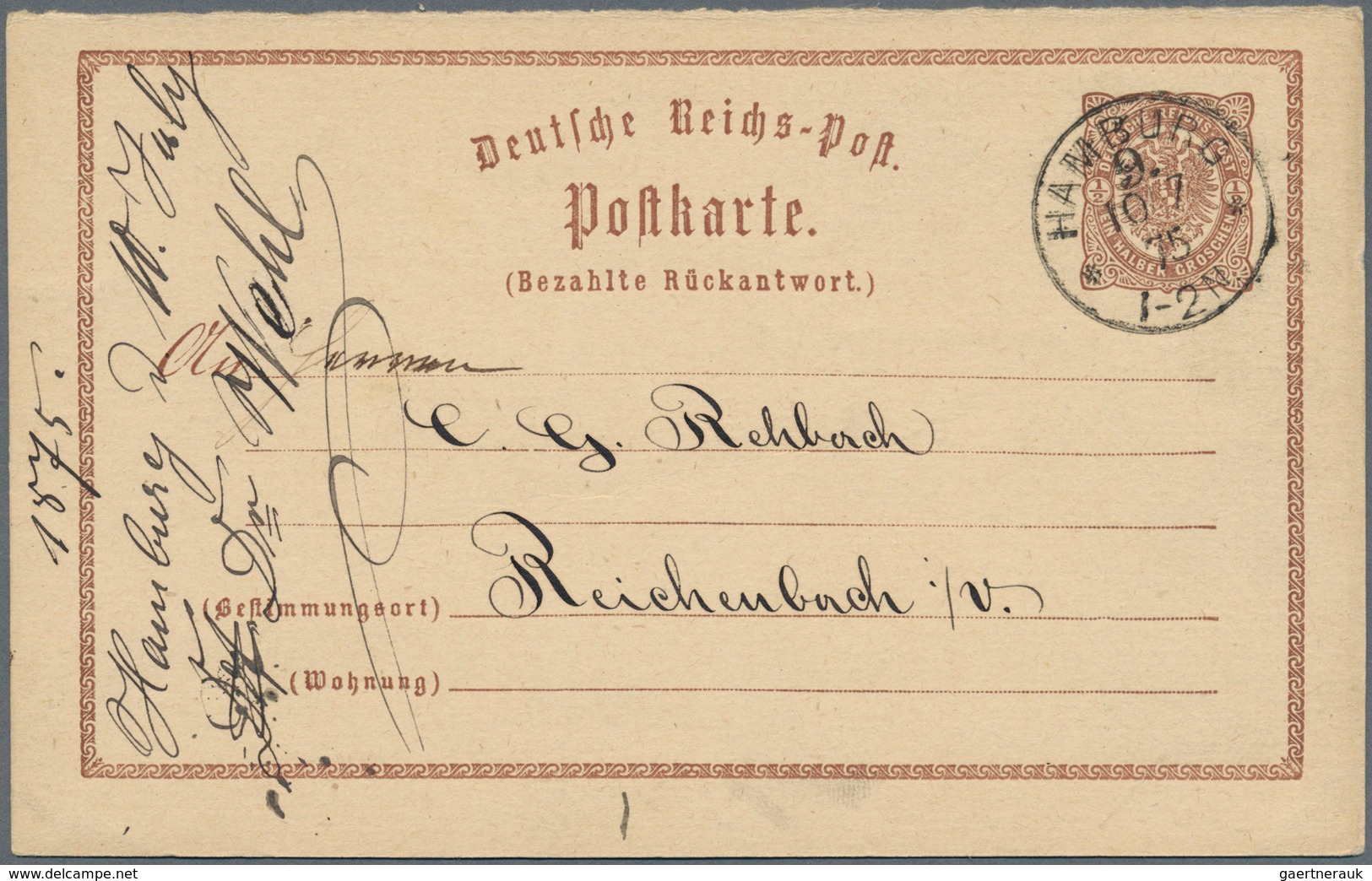 17877 Deutsches Reich - Brustschild: 1875, Sechs Brustschild-Marken Und Zwei GA Mit HAMBURG Reichspost-Nor - Unused Stamps