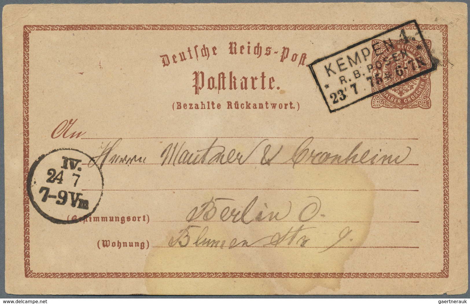 17879 Deutsches Reich - Brustschild: 1875, Vier Brustschild-Marken Und Eine GA Mit Reichspost-Normstempel- - Unused Stamps